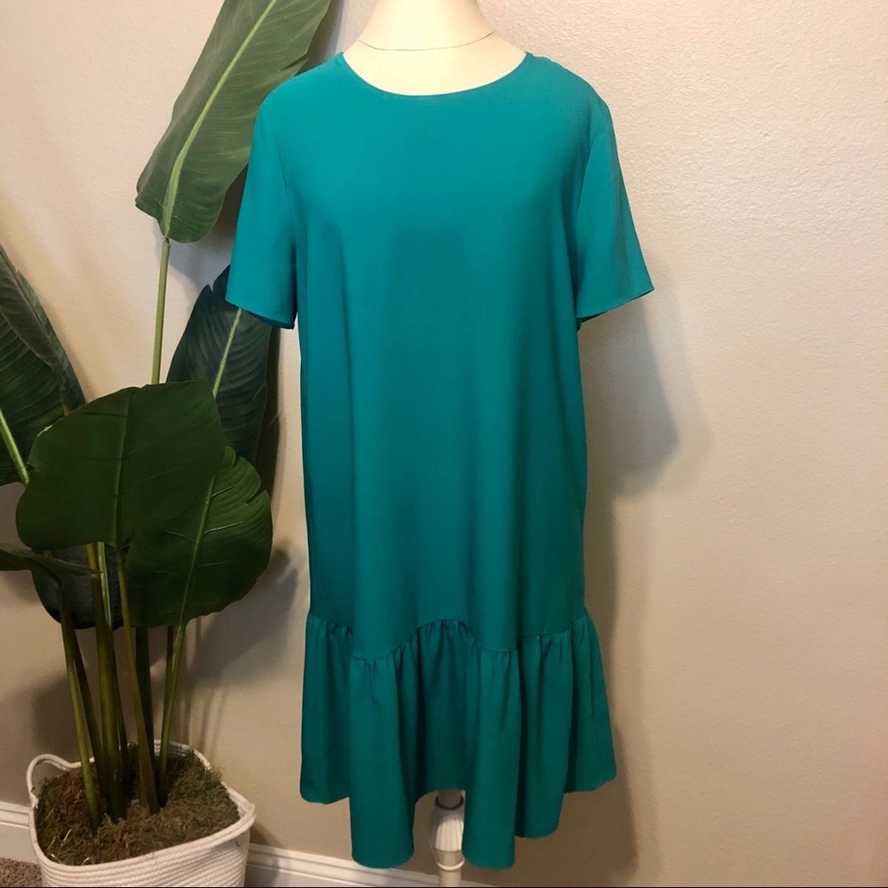 Green Halogen Ruffle Hem Shift Dress, Medium